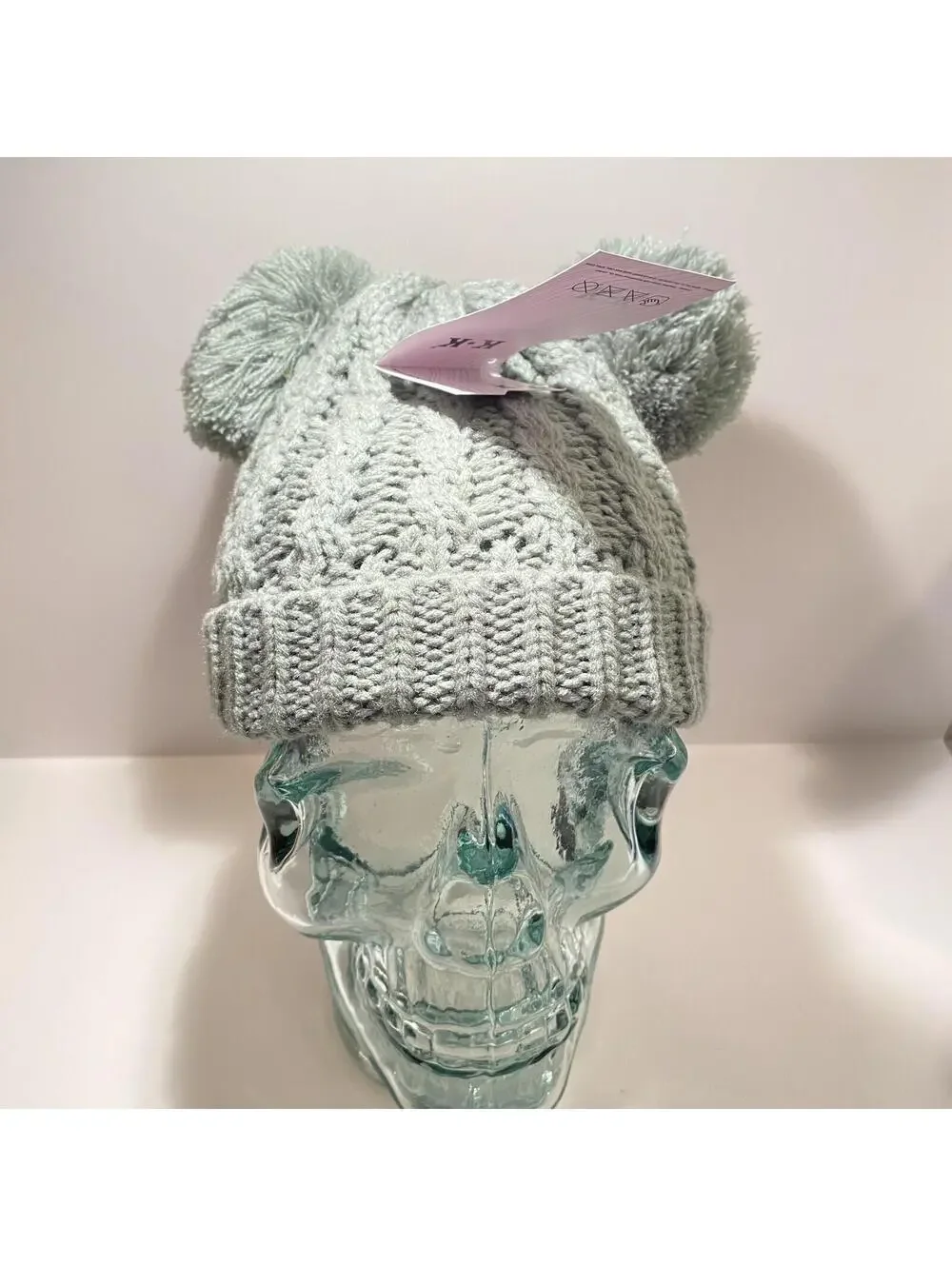 Kids Winter Hat Grey w Pom Pom Ears Cute Thick Warm Knitted Winter Beanie NEW